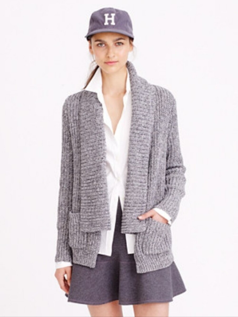 J.crew Marled Rib Stitch Open Cardigan gray Small 100% Cotton Knit Fall Preppy